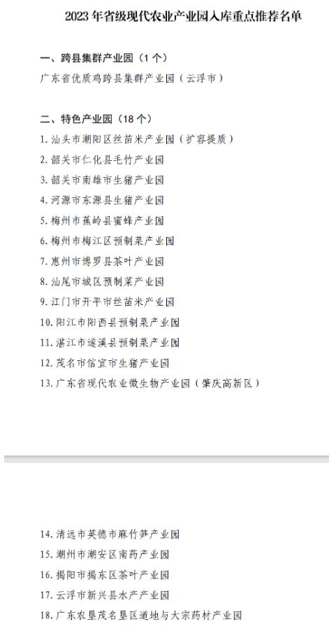農(nóng)業(yè)政策 | 廣東省 關于2023年省級現(xiàn)代農(nóng)業(yè)產(chǎn)業(yè)園入庫重點推薦名單的公示